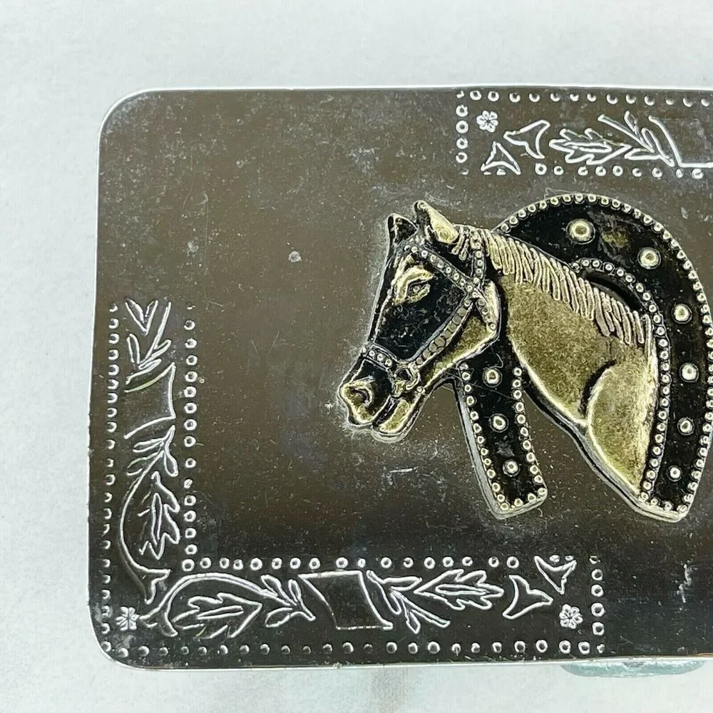 Vintage Horse Head Horseshoe Western Silver Gold Tone Belt Buckle ✨